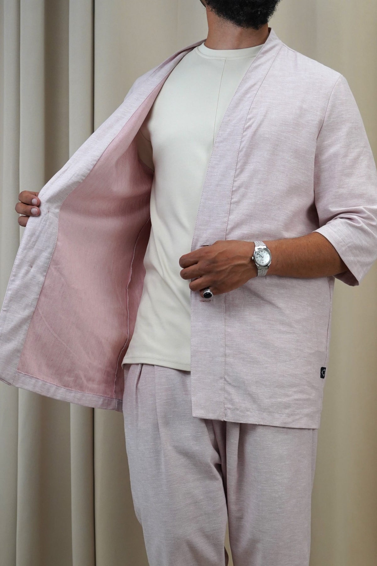 Ensemble Hanten litchi chiné, kimono ouvert sur la doublure
