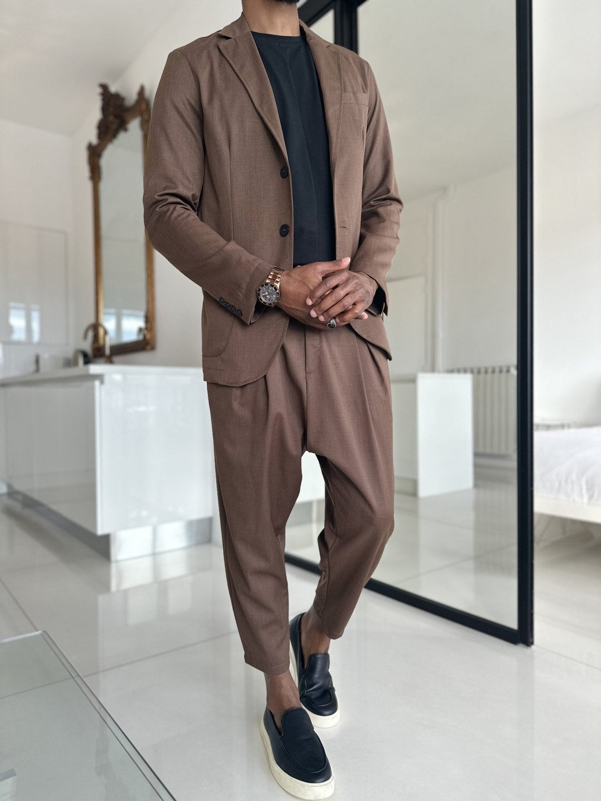 Costume d'été EMIR brun chiné à pantalon sarouel, porter le costume autrement