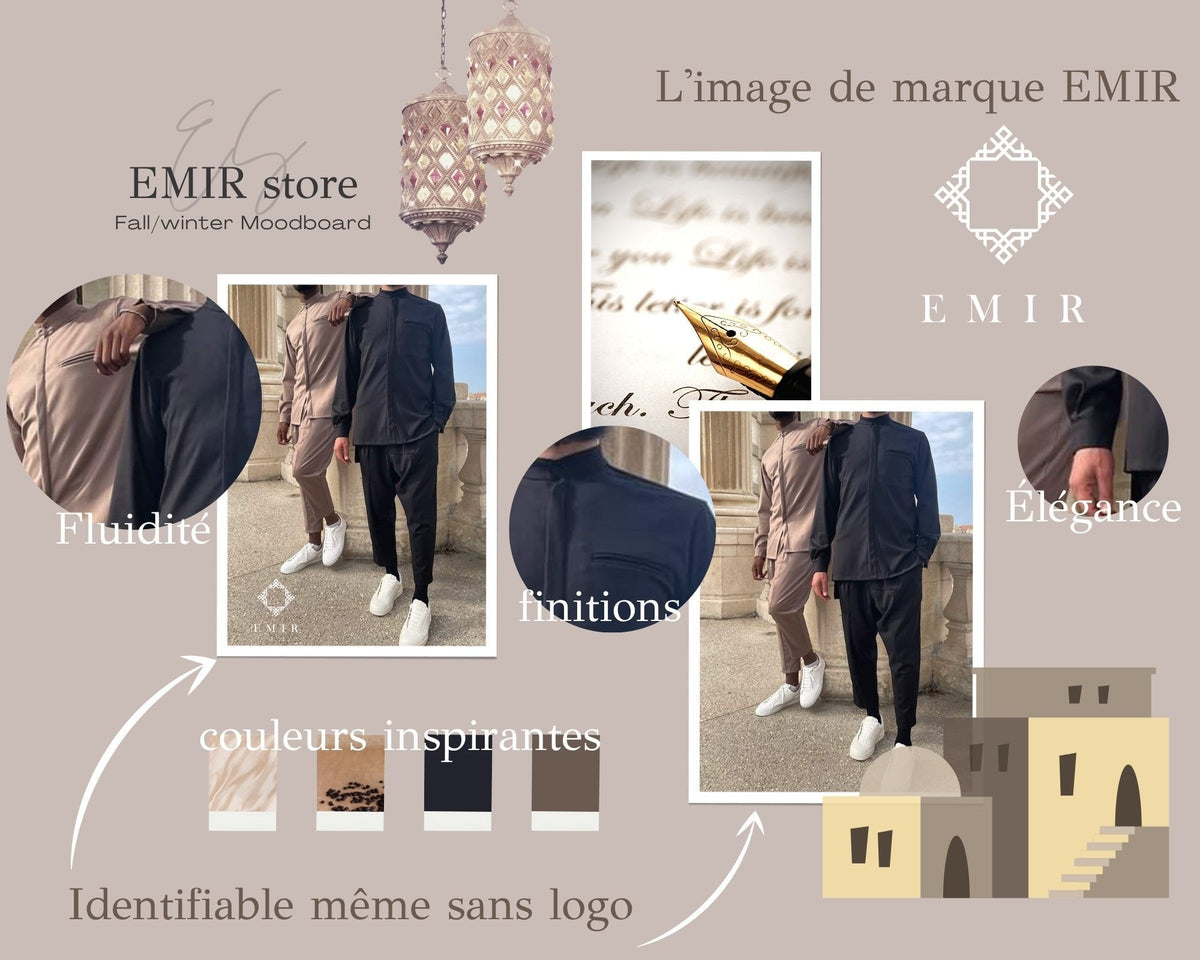 Moodboard de l'image de marque EMIR : tenues, couleurs et finitions