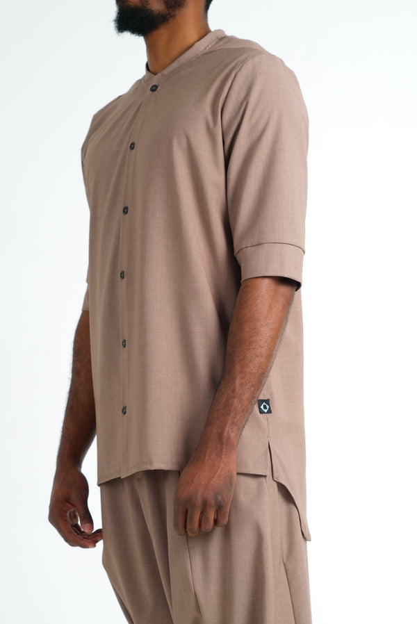 Chemise longue homme Chill brun chutney, manches 3/4 et bas asymétrique