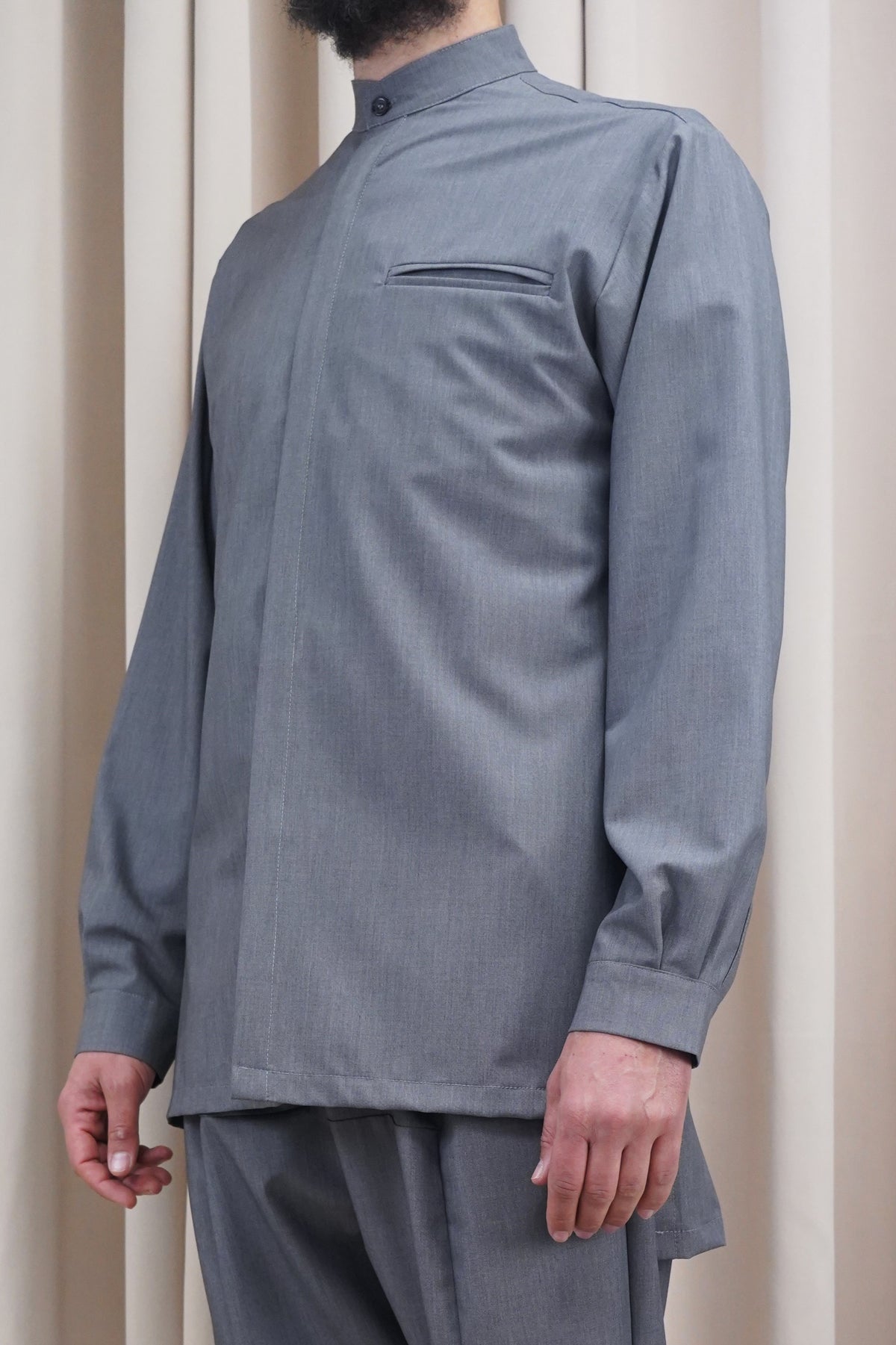 Surchemise longue homme NewFit mi-saison gris chiné, qamis moderne léger