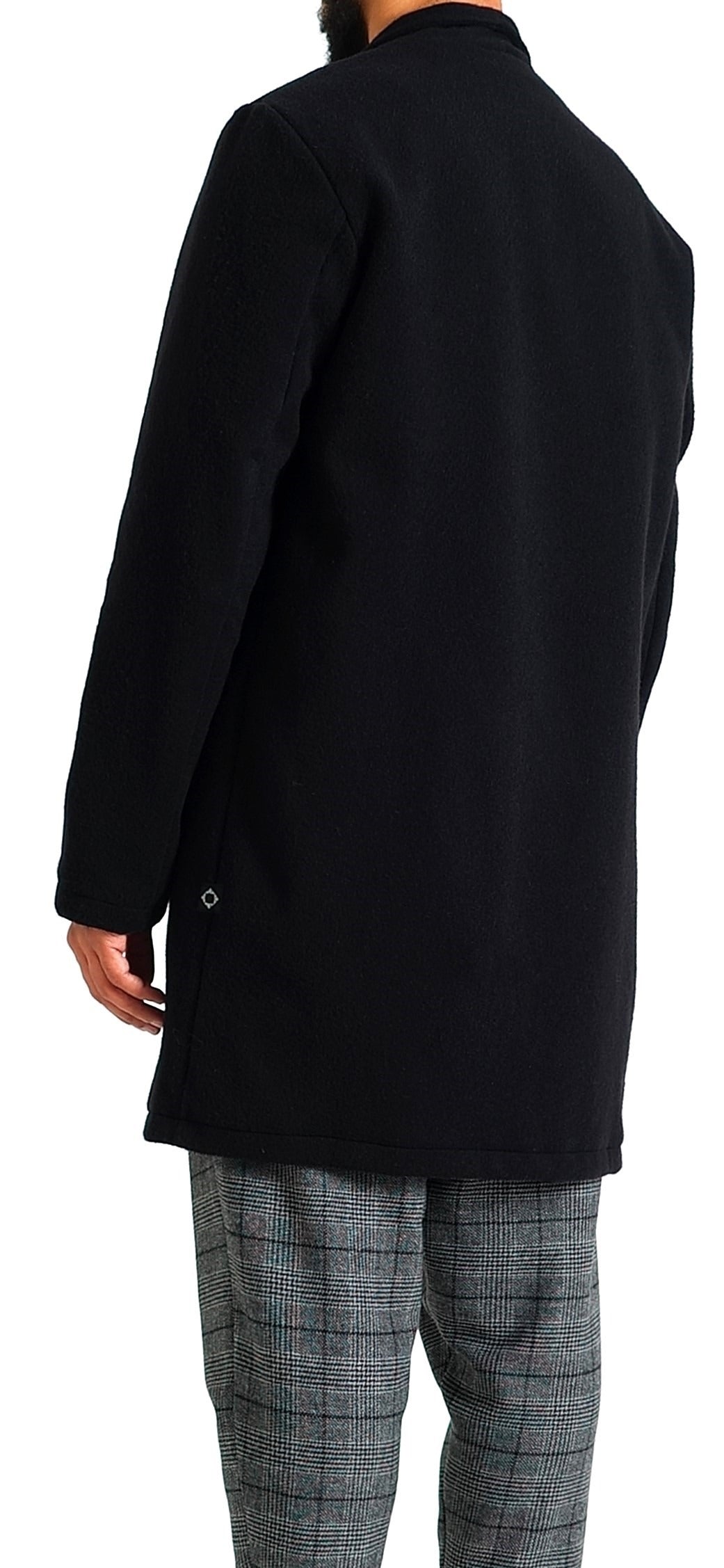 Manteau droit homme noir de trois quarts, belle longueur