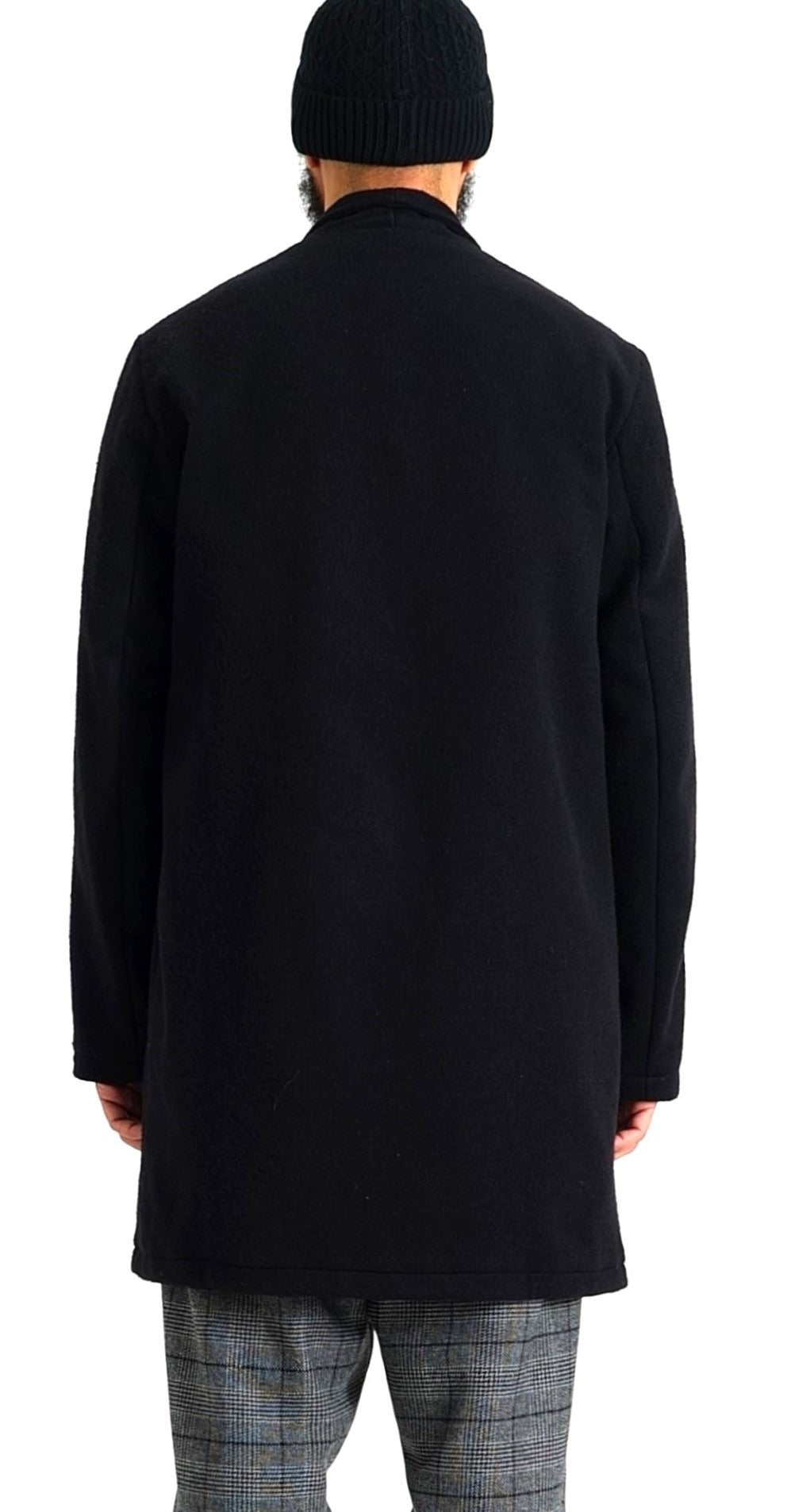 Manteau droit noir vu de dos, manteau long homme en laine