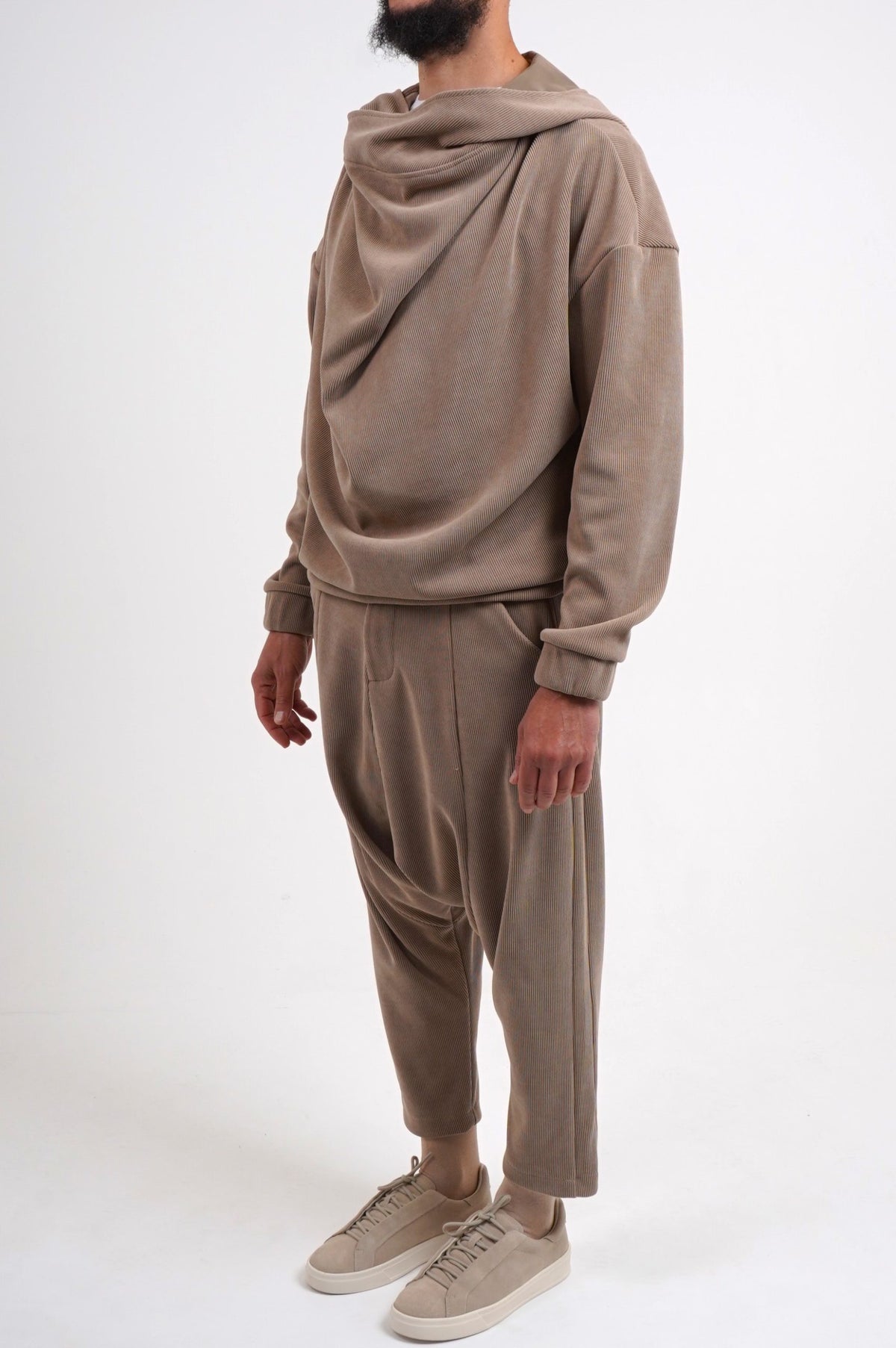 Ensemble homme Boho beige désert en velours côtelé, de trois quarts