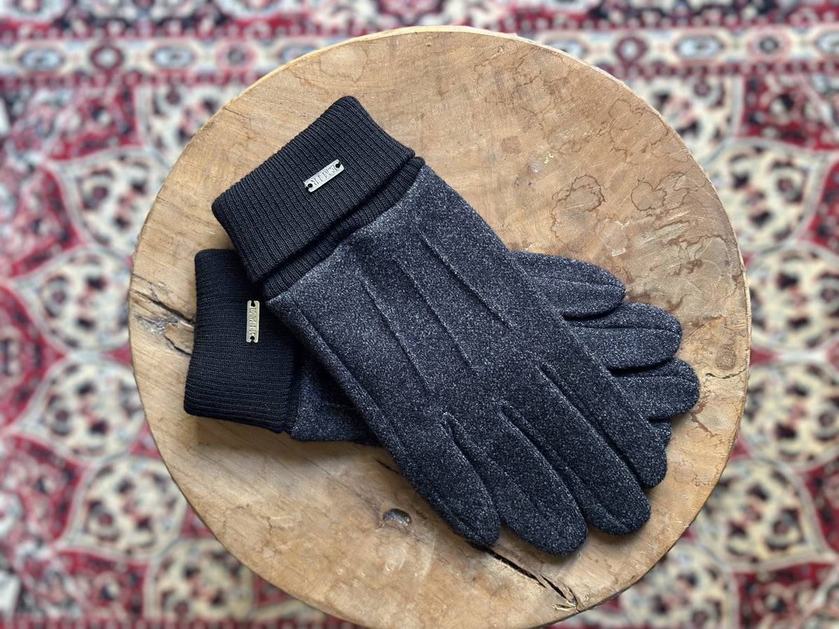 Gants homme EMIR en viscose gris foncé à revers côtelé