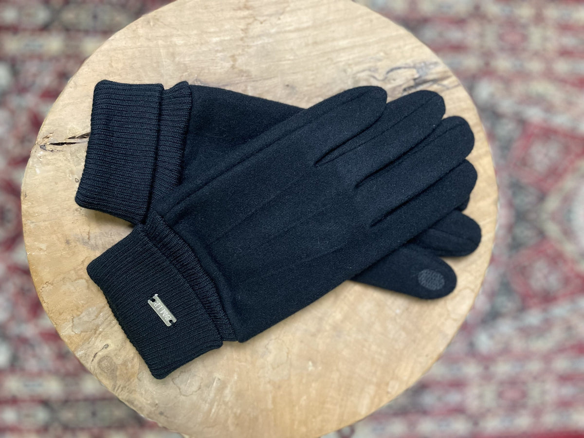 Gants homme EMIR en viscose bleu nuit à revers côtelé