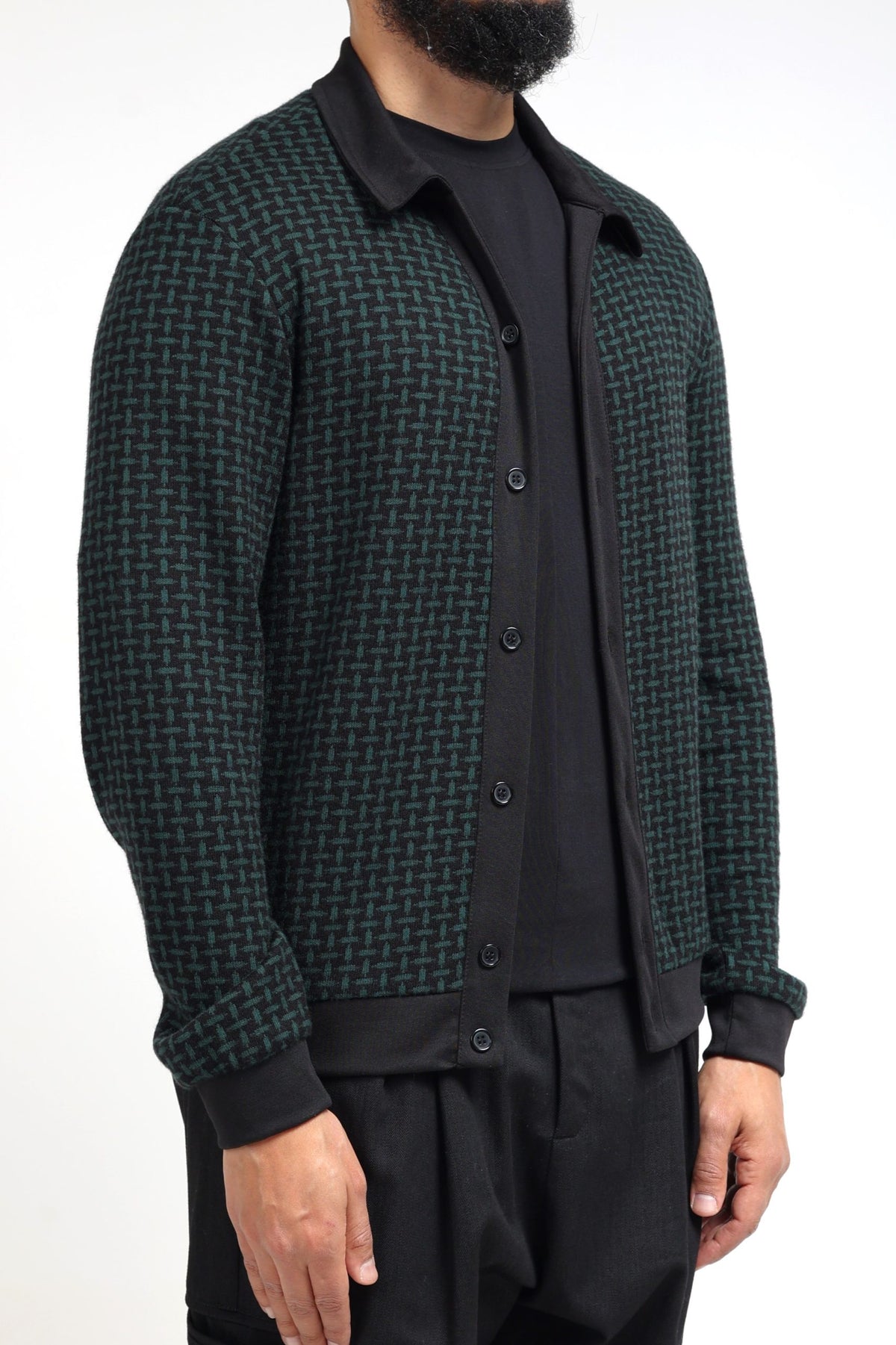 Gilet col polo homme en maille noir et vert cachemire