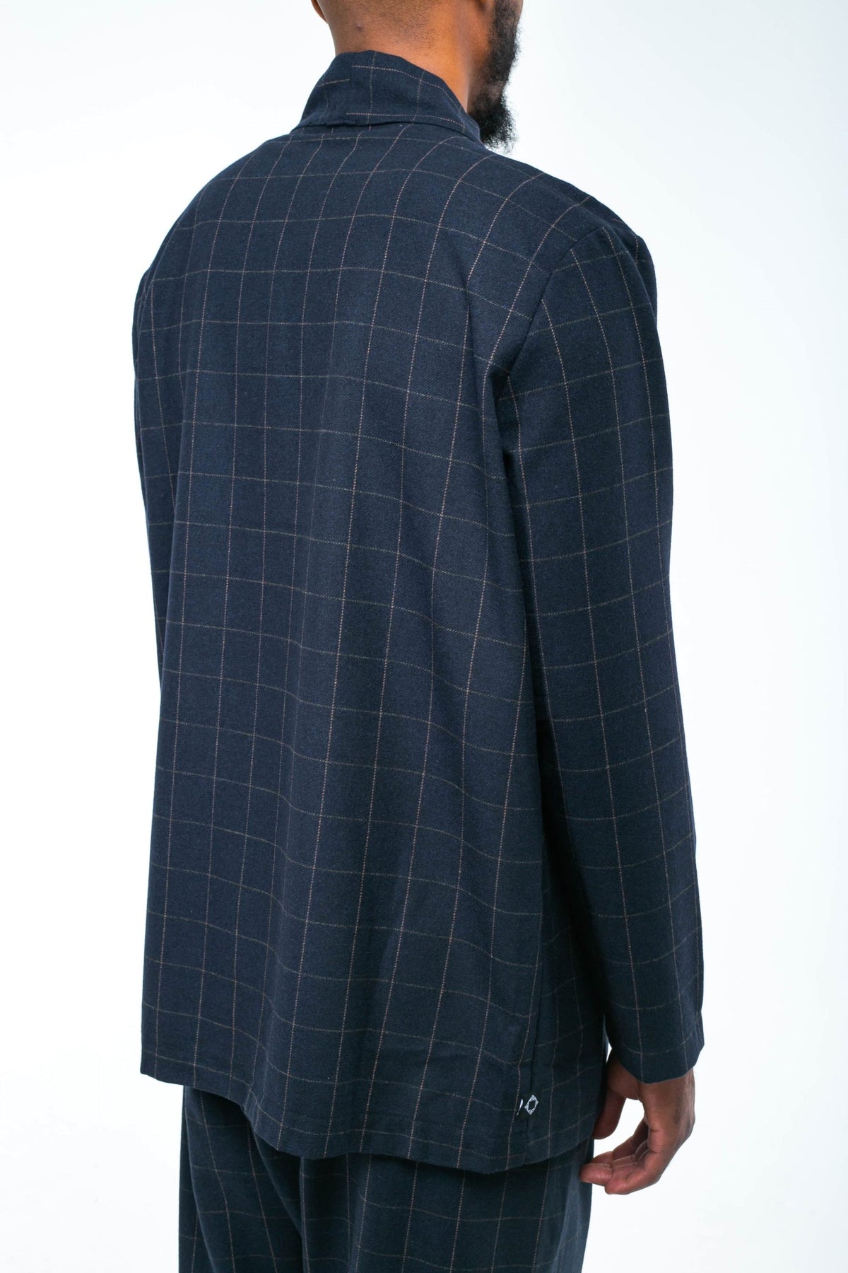 Veste Noragi à carreaux vue de dos, veste de costume kimono homme