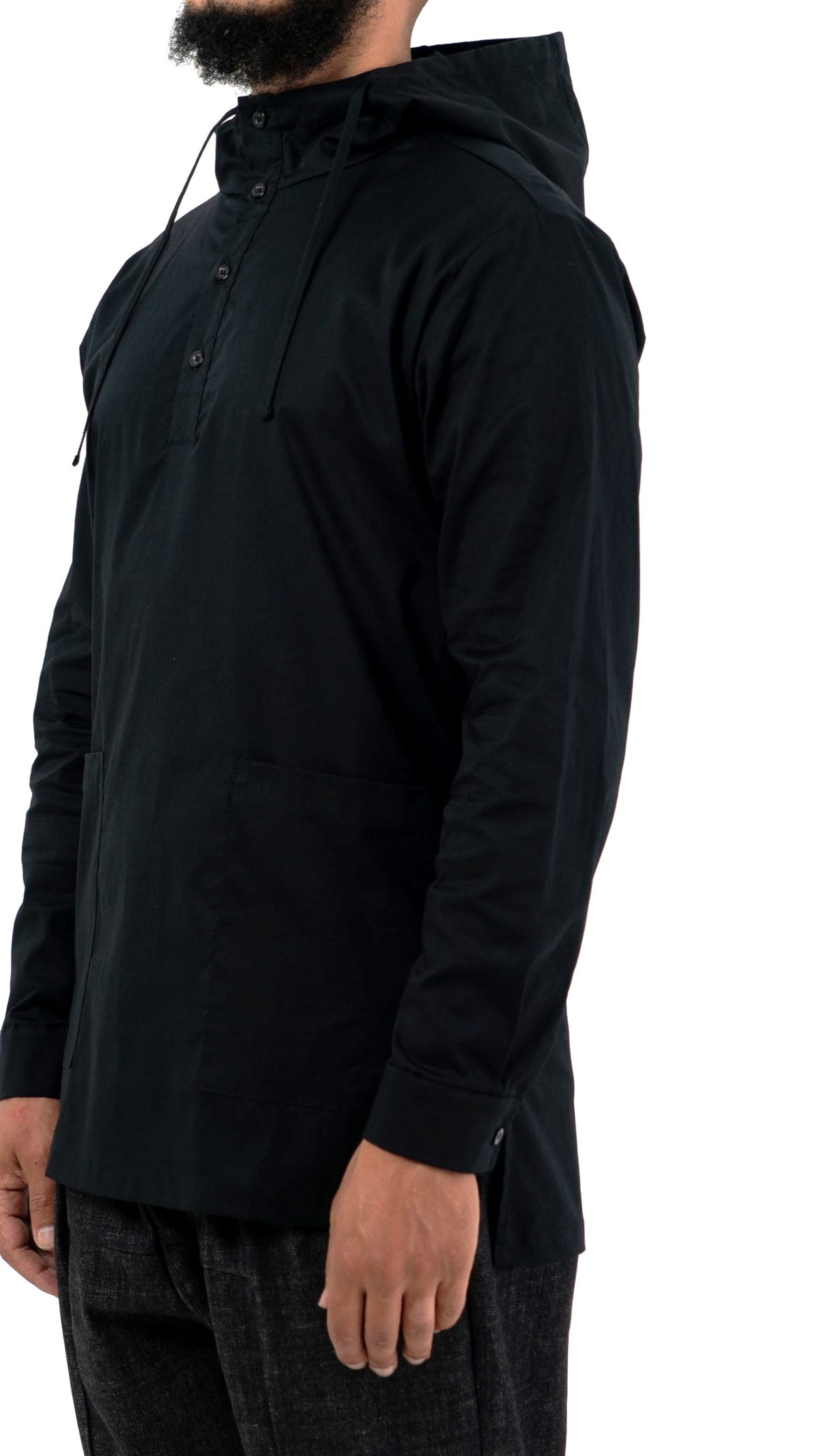 Hoodie long homme noir à capuche, tunique sobre et élégante