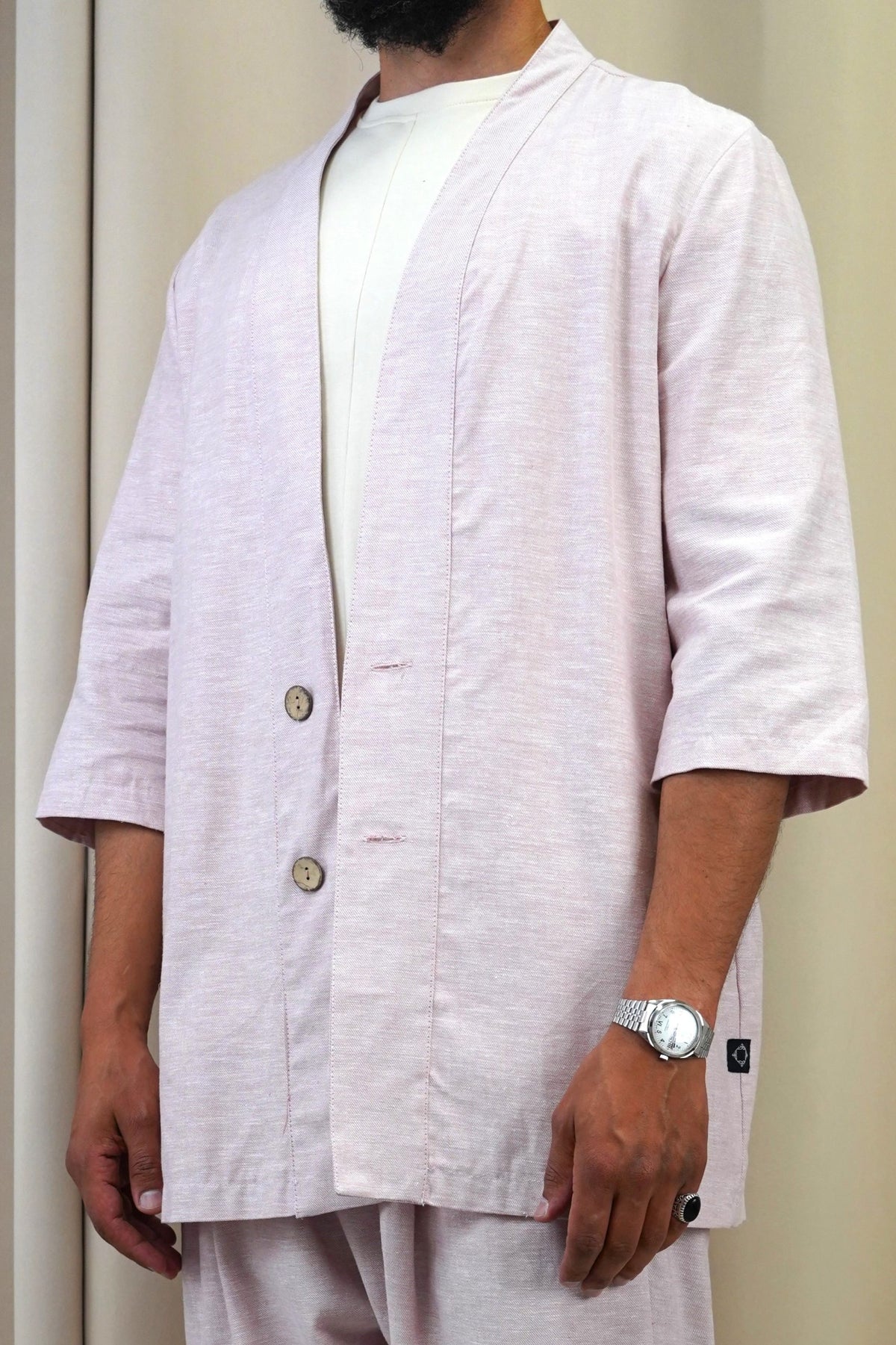 Veste kimono homme Hanten litchi chiné en lin et coton