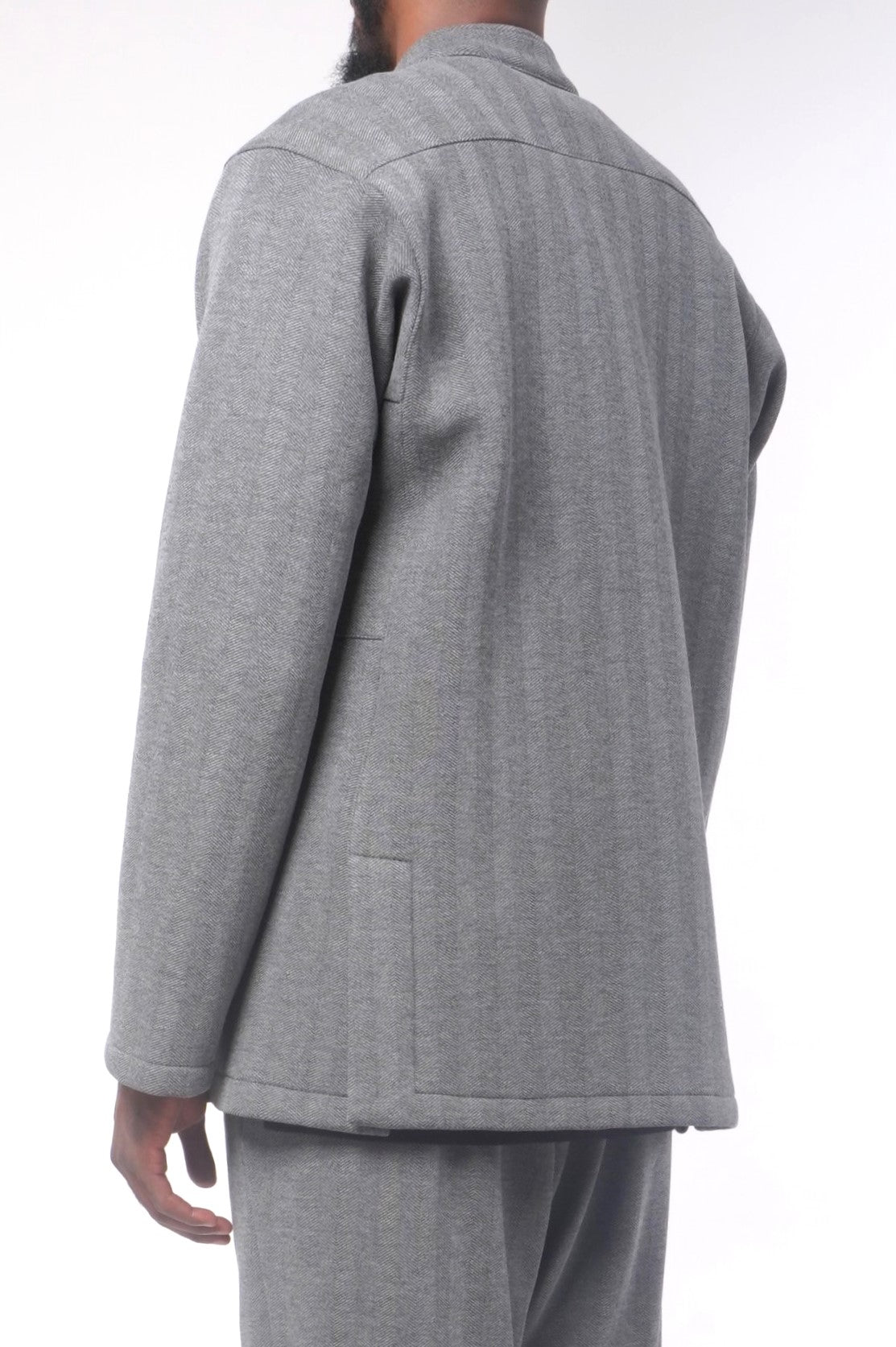 Veste Dunes hiver gris minéral vue de dos, tissu à chevrons