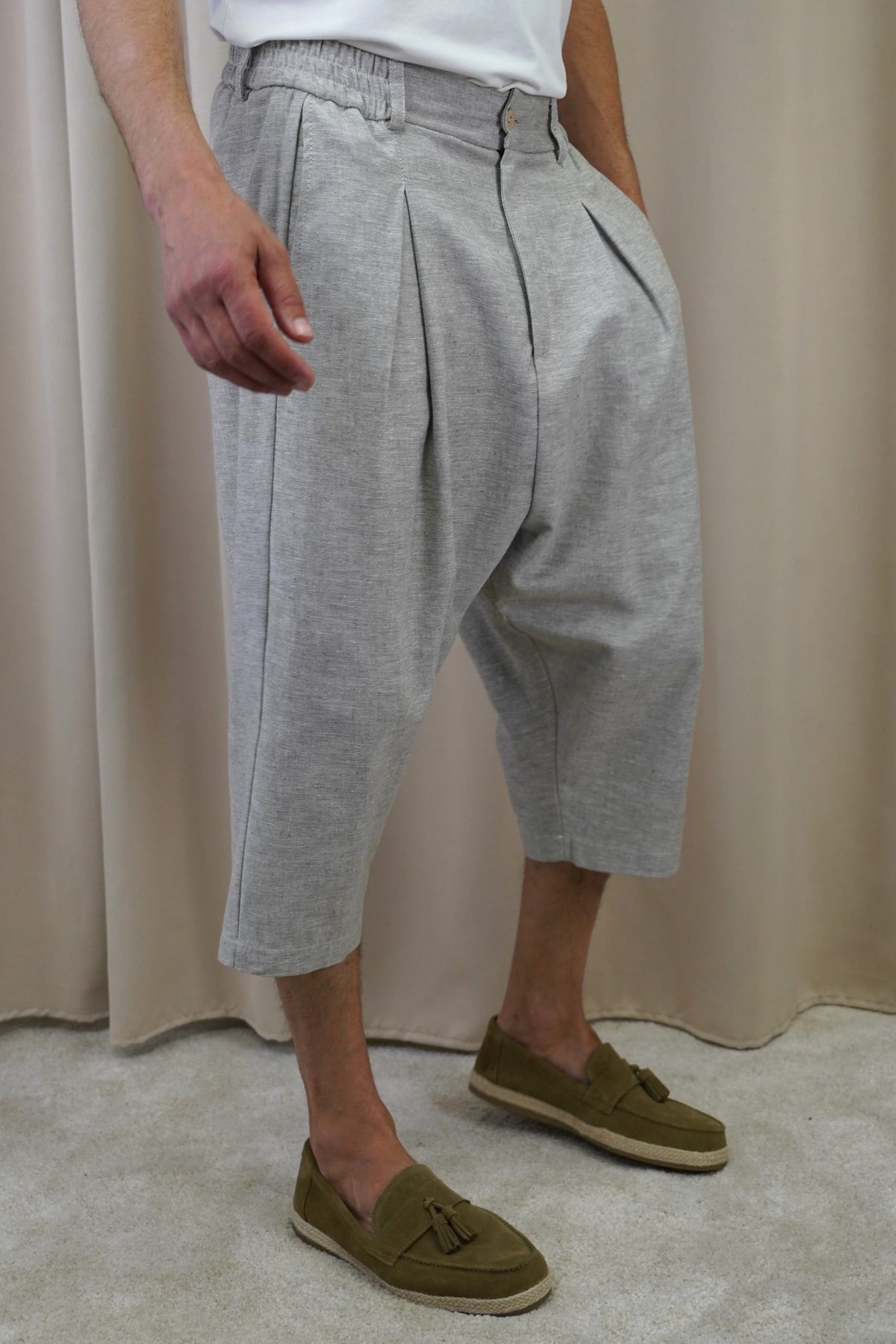 Pantacourt homme Hanten gris chiné de trois quarts