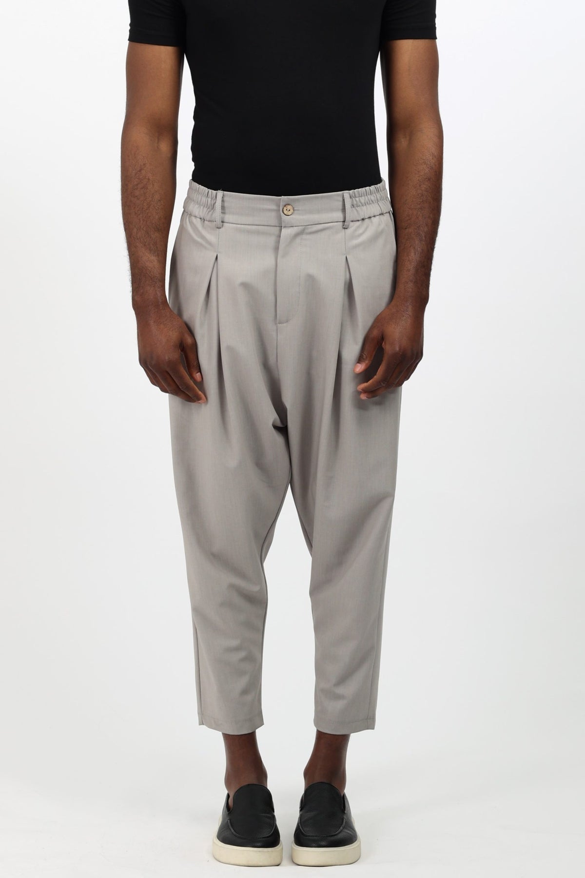 Pantalon large à pinces homme Noragi gris clair chiné, de face