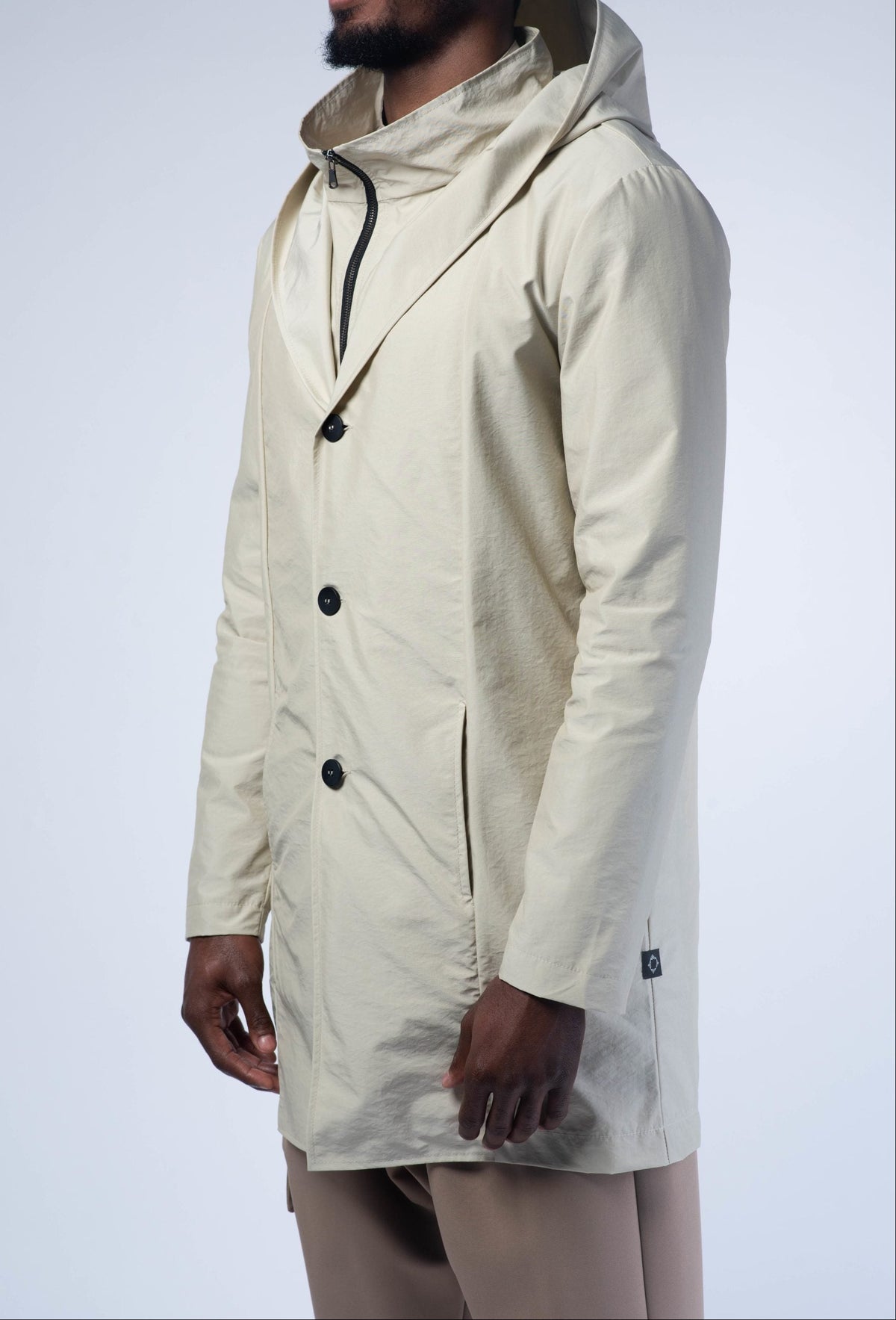 Parka homme beige crème boutonnée, parka élégante façon trench